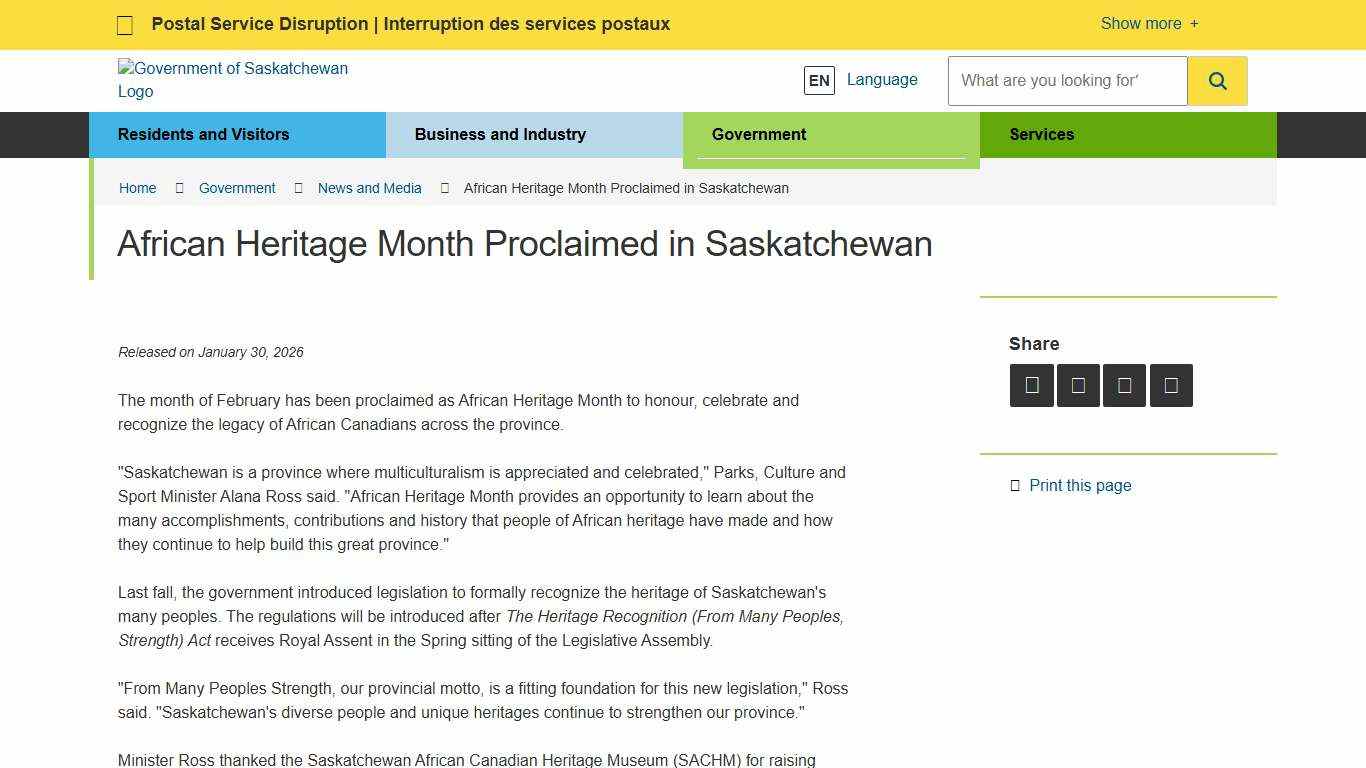 African Heritage Month Proclaimed in Saskatchewan News and Media Government of Saskatchewan